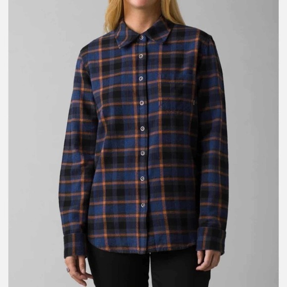 prAna Golden Canyon Flannel Long Sleeve Top Rich Sapphire - Picture 3 of 12